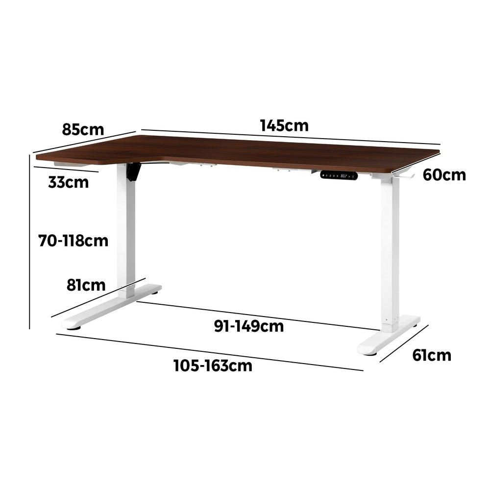 Oikiture L-shape Electric Standing Desk Single Motor 145CM White &amp; Walnut-Standing Desk-PEROZ Accessories