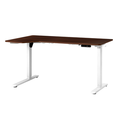 Oikiture L-shape Electric Standing Desk Single Motor 145CM White &amp; Walnut-Standing Desk-PEROZ Accessories