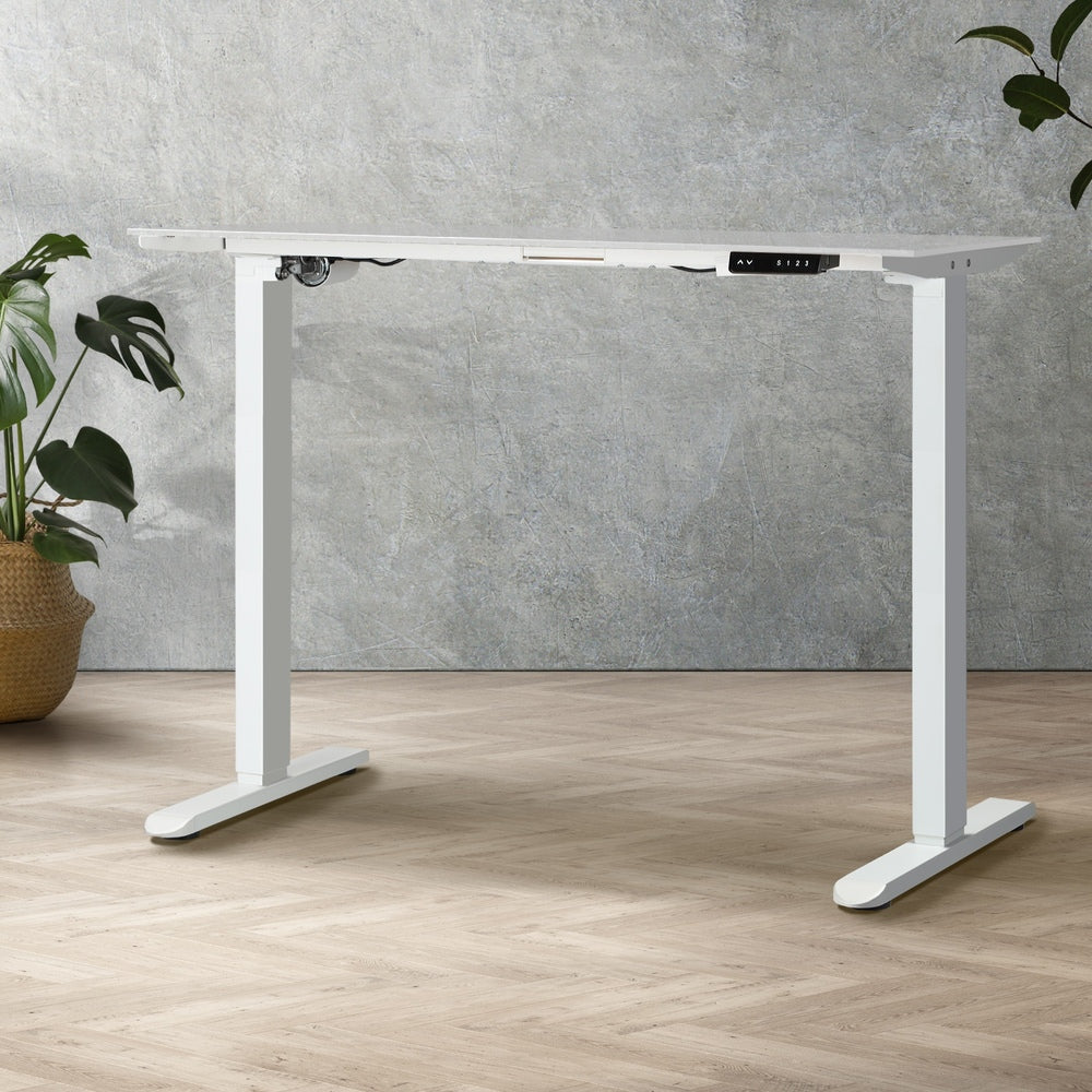 Oikiture Standing Desk Height Adjustbale Sit Stand Desk with Single Motorised Electric Fram for Home Office White Frame Only-Office Desks-PEROZ Accessories