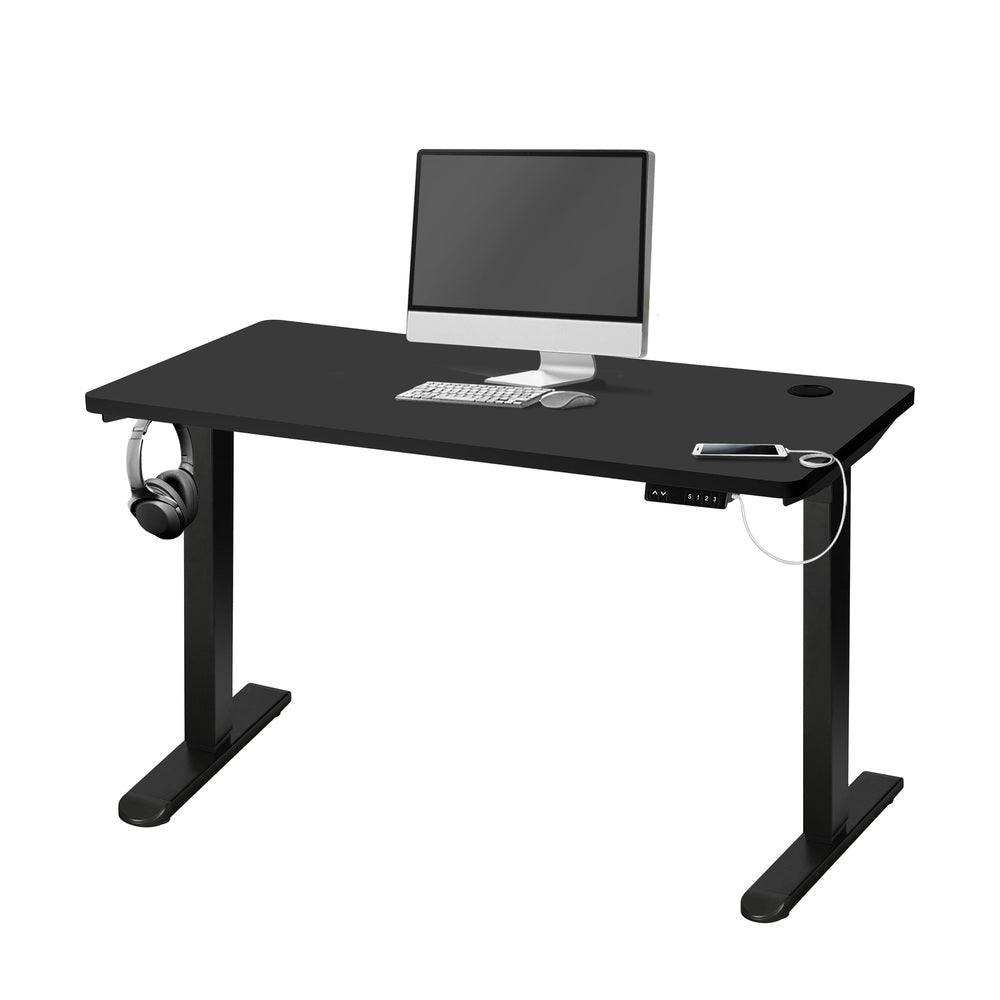 Oikiture Standing Desk Electric Height Adjustable Motorised Sit Stand Desk Rise - Black/Black - 1200mm x 600mm-Office Desks-PEROZ Accessories