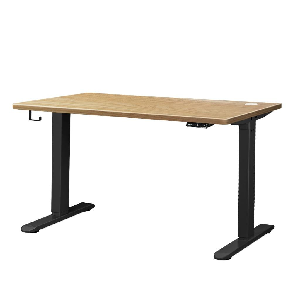 Oikiture Standing Desk Electric Height Adjustable Motorised Sit Stand Desk Rise - Black/Oak - 1200mm x 600mm-Standing Desks-PEROZ Accessories