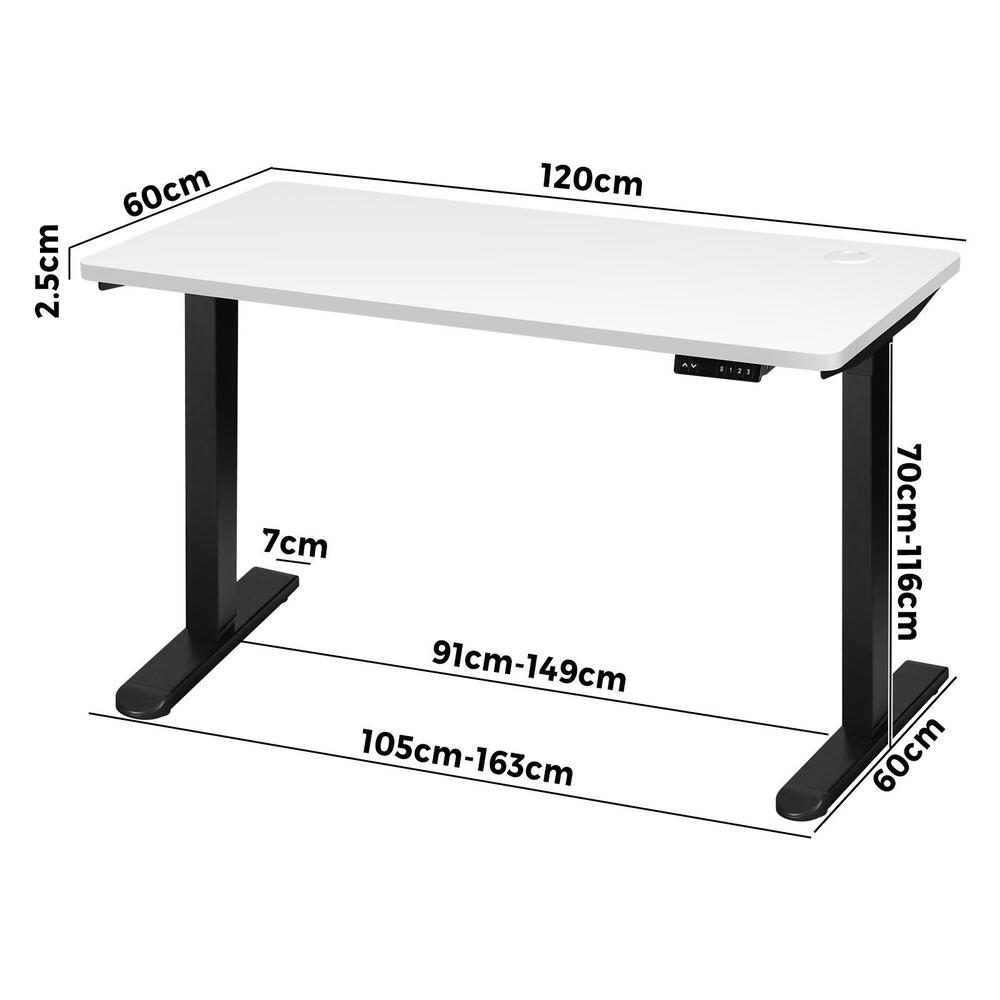 Oikiture Standing Desk Electric Height Adjustable Motorised Sit Stand Desk Rise - Black/White - 1200mm x 600mm-Office Desks-PEROZ Accessories
