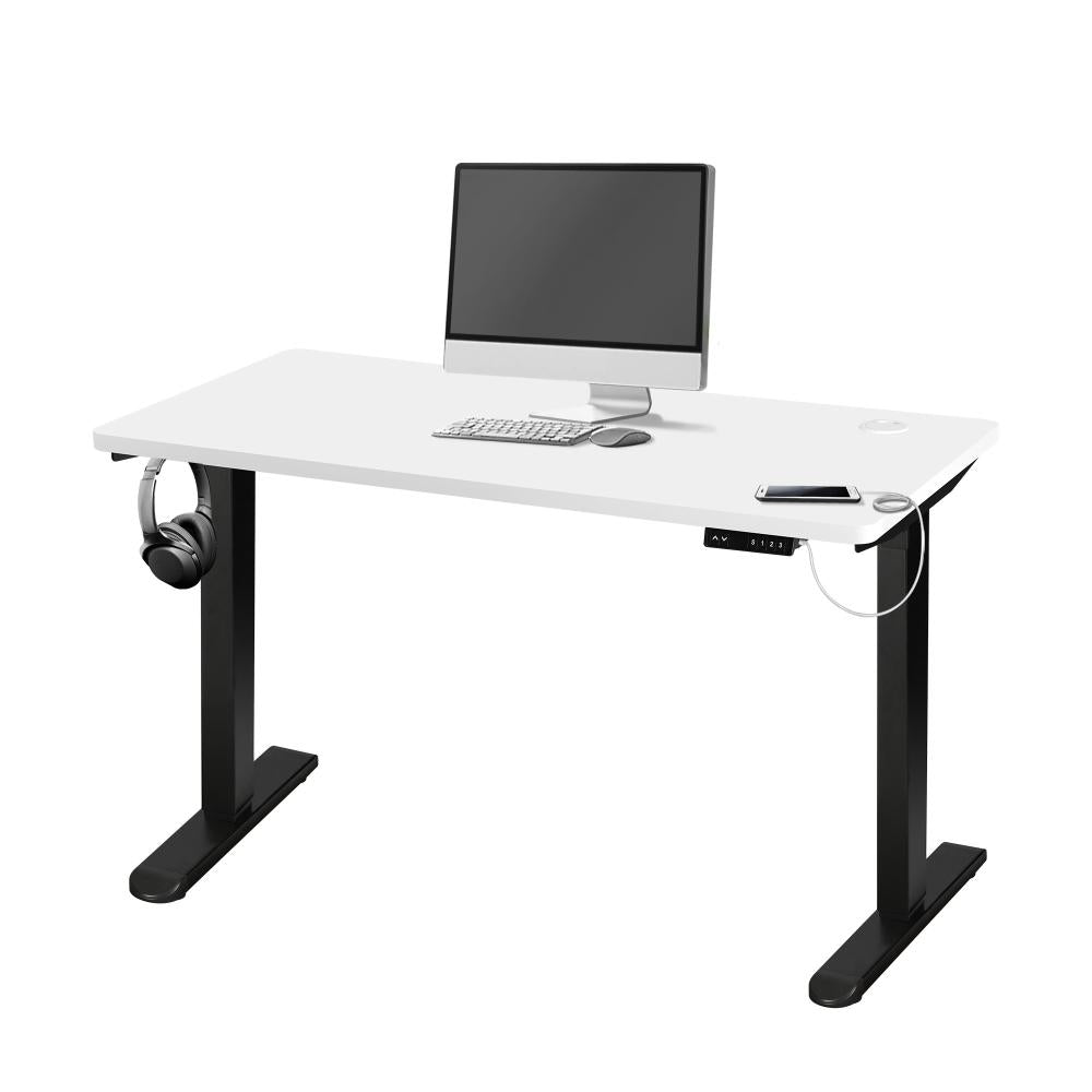 Oikiture Standing Desk Electric Height Adjustable Motorised Sit Stand Desk Rise - Black/White - 1200mm x 600mm-Standing Desks-PEROZ Accessories