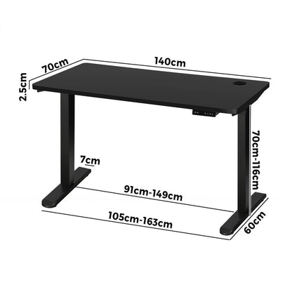 Oikiture Standing Desk Electric Height Adjustable Motorised Sit Stand Desk Rise - Black/Black - 1400mm x 700mm-Office Desks-PEROZ Accessories