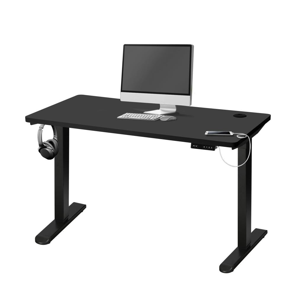 Oikiture Standing Desk Electric Height Adjustable Motorised Sit Stand Desk Rise - Black/Black - 1400mm x 700mm-Standing Desks-PEROZ Accessories