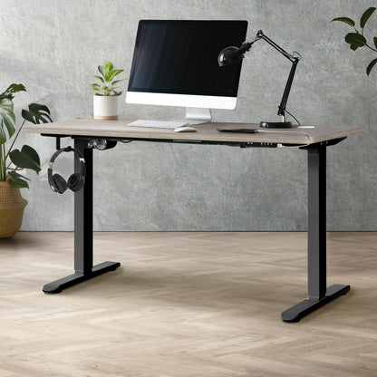 Oikiture 140cm Electric Standing Desk Single Motor Black &amp; Grey-Oak-Standing Desk-PEROZ Accessories
