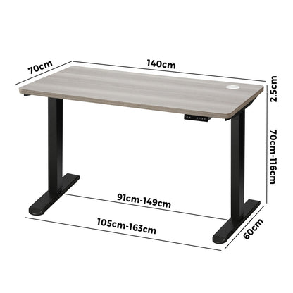 Oikiture 140cm Electric Standing Desk Single Motor Black &amp; Grey-Oak-Standing Desk-PEROZ Accessories