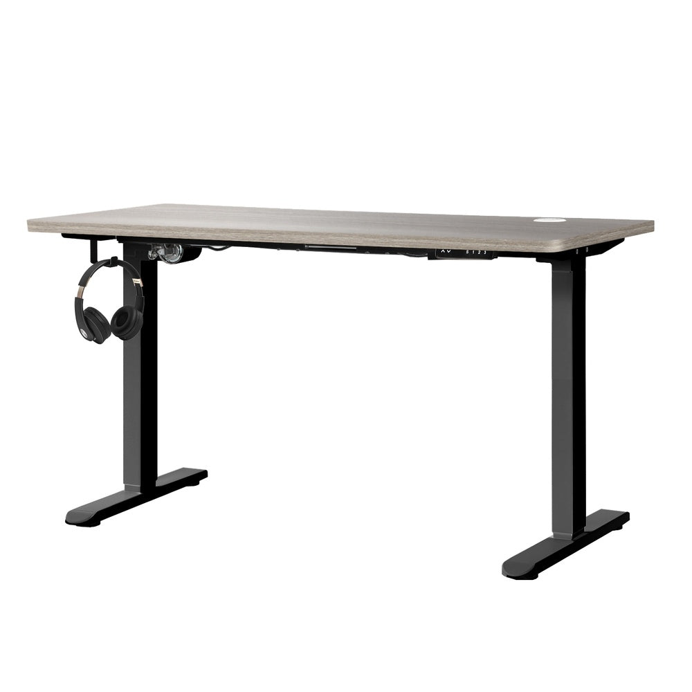 Oikiture 140cm Electric Standing Desk Single Motor Black &amp; Grey-Oak-Standing Desk-PEROZ Accessories