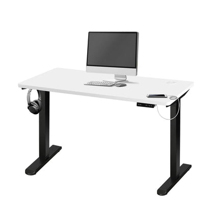 Oikiture Standing Desk Electric Height Adjustable Motorised Sit Stand Desk Rise - Black/White - 1400mm x 700mm-Standing Desks-PEROZ Accessories