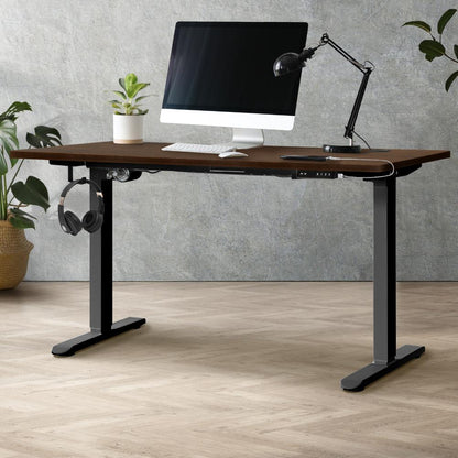 Oikiture Standing Desk Electric Height Adjustable Motorised Sit Stand Desk Rise - Black/Walnut - 1500mm x 750mm-Standing Desks-PEROZ Accessories