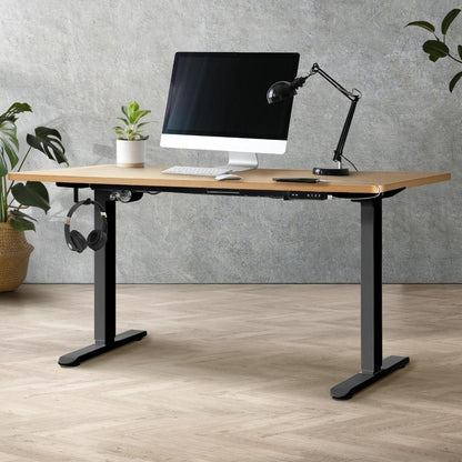 OIKITURE Sit Stand Desk Motorised Adjustable 160cm Black&amp;Oak-Standing Desks-PEROZ Accessories
