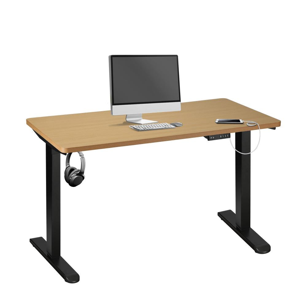 OIKITURE Sit Stand Desk Motorised Adjustable 160cm Black&amp;Oak-Standing Desks-PEROZ Accessories