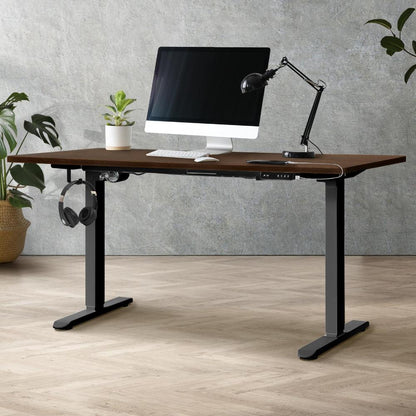 OIKITURE Sit Stand Desk Motorised Adjustable 160cm Black&amp;Walnut-Standing Desks-PEROZ Accessories