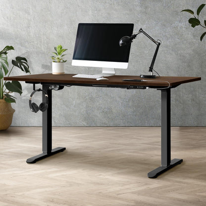 OIKITURE Sit Stand Desk Motorised Adjustable 160cm Black&amp;Walnut-Standing Desks-PEROZ Accessories