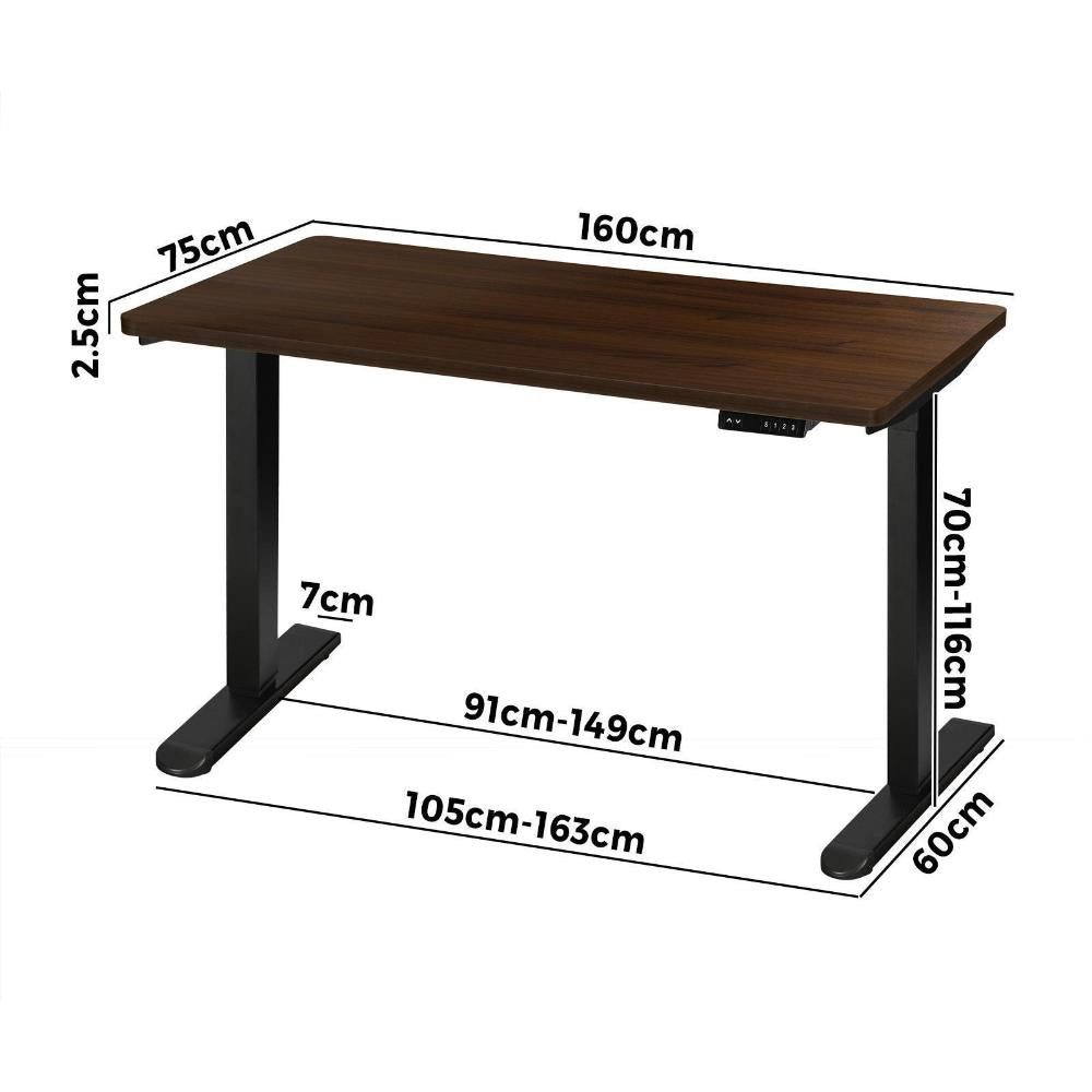 OIKITURE Sit Stand Desk Motorised Adjustable 160cm Black&amp;Walnut-Standing Desks-PEROZ Accessories
