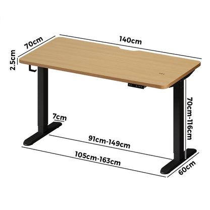 Oikiture Standing Desk Wireless Charging Single Motor 140CM Black &amp; Oak-Standing Desk-PEROZ Accessories