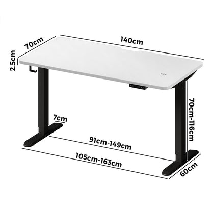 Oikiture Standing Desk Wireless Charging Single Motor 140CM Black &amp; White-Standing Desk-PEROZ Accessories