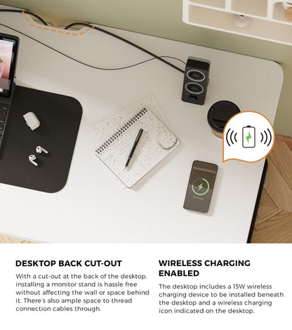 Oikiture Standing Desk Wireless Charging Single Motor 140CM Black &amp; White-Standing Desk-PEROZ Accessories