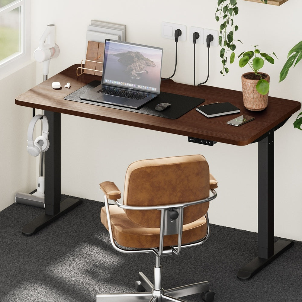 Oikiture Standing Desk Wireless Charging Single Motor 140CM Black &amp; Walnut