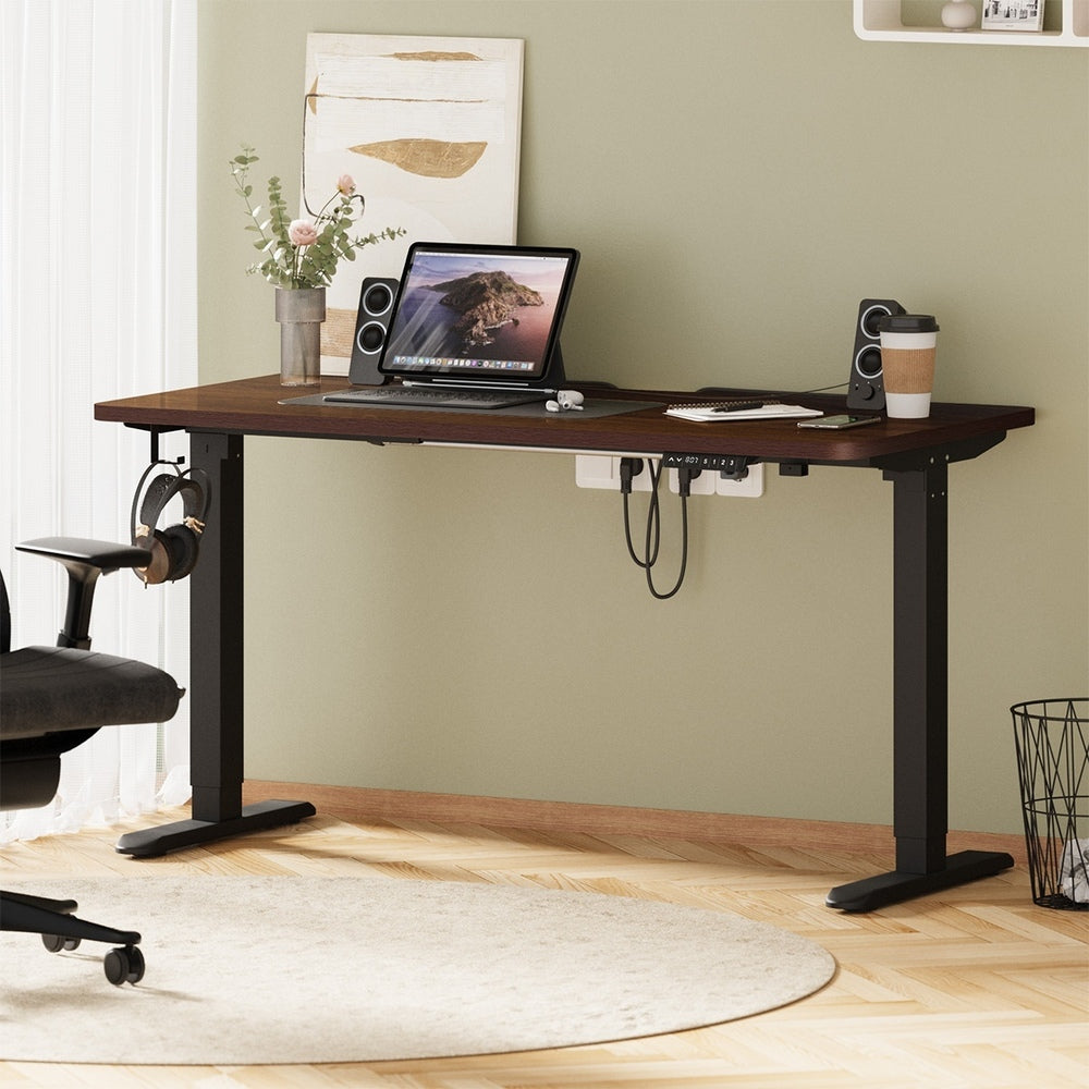 Oikiture Standing Desk Wireless Charging Single Motor 140CM Black &amp; Walnut