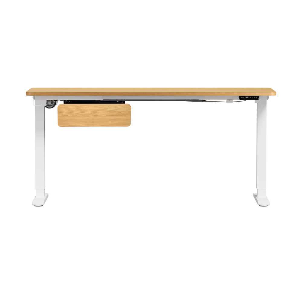 Oikiture 160cm Electric Standing Desk w/ Drawer Adjustable Oak White-Standing Desk-PEROZ Accessories