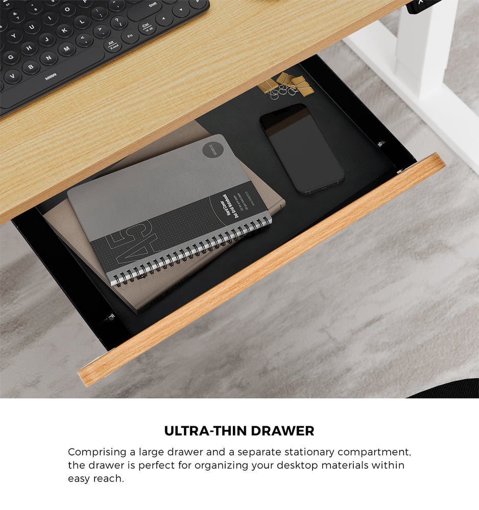 Oikiture 160cm Electric Standing Desk w/ Drawer Adjustable Oak White-Standing Desk-PEROZ Accessories