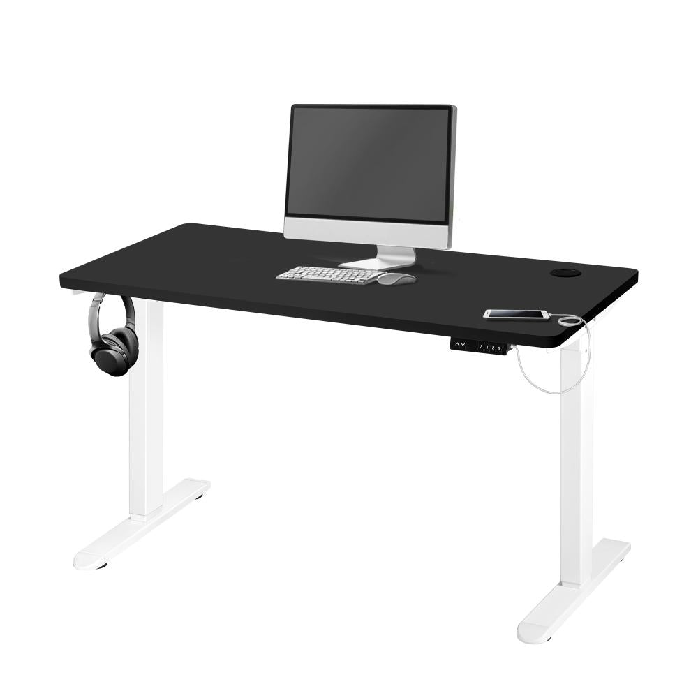 Oikiture Standing Desk Electric Height Adjustable Motorised Sit Stand Desk Rise - White/Black - 1200mm x 600mm-Standing Desks-PEROZ Accessories