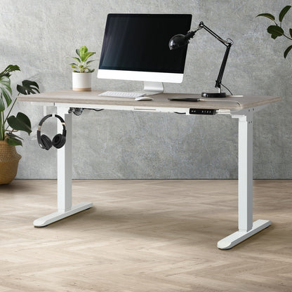 Oikiture 140cm Electric Standing Desk Single Motor White &amp; Grey-Oak-Standing Desk-PEROZ Accessories