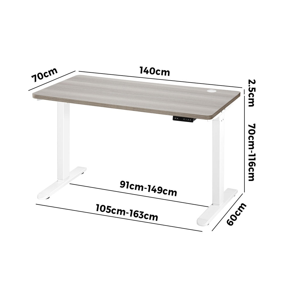Oikiture 140cm Electric Standing Desk Single Motor White &amp; Grey-Oak-Standing Desk-PEROZ Accessories