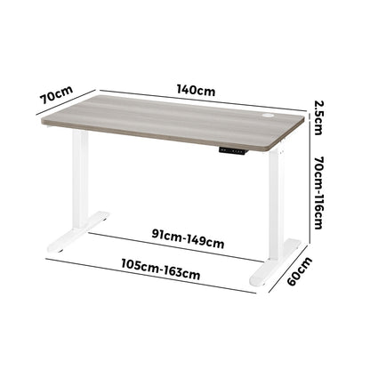Oikiture 140cm Electric Standing Desk Single Motor White &amp; Grey-Oak-Standing Desk-PEROZ Accessories