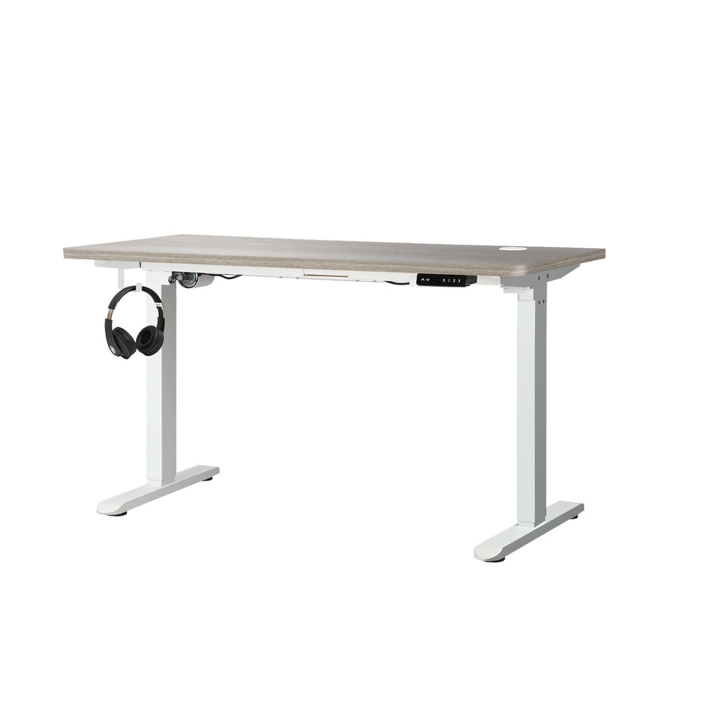Oikiture 140cm Electric Standing Desk Single Motor White &amp; Grey-Oak-Standing Desk-PEROZ Accessories