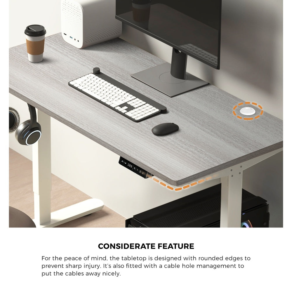 Oikiture 140cm Electric Standing Desk Single Motor White &amp; Grey-Oak-Standing Desk-PEROZ Accessories