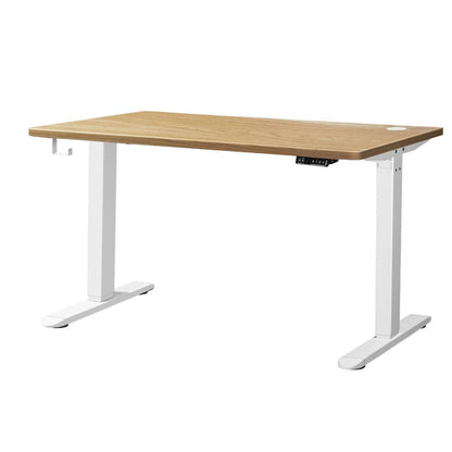 Oikiture Standing Desk Electric Height Adjustable Motorised Sit Stand Desk Rise - White/Oak - 1400mm x 700mm-Standing Desks-PEROZ Accessories