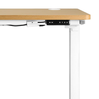 Oikiture Standing Desk Electric Height Adjustable Motorised Sit Stand Desk Rise - White/Oak - 1400mm x 700mm-Standing Desks-PEROZ Accessories