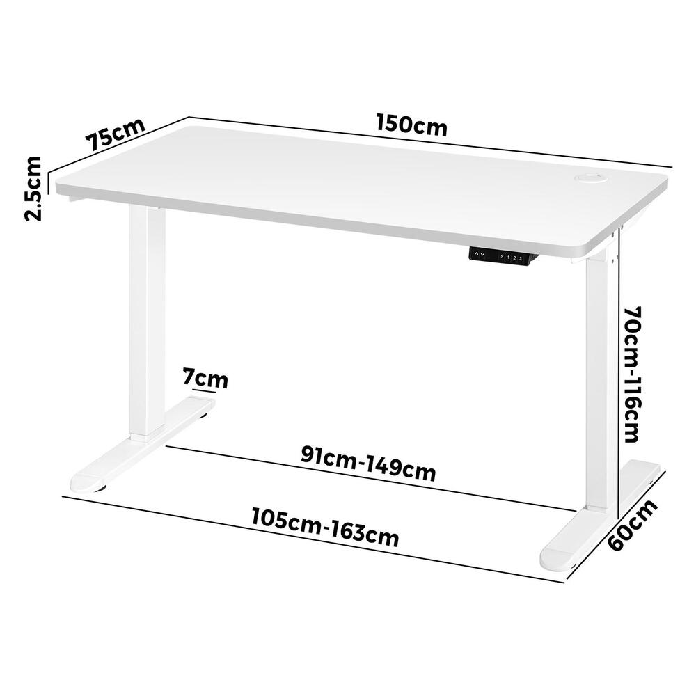 Oikiture Standing Desk Adjustable Motorised 150 White-Standing Desks-PEROZ Accessories