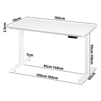 Oikiture Standing Desk Adjustable Motorised 150 White-Standing Desks-PEROZ Accessories