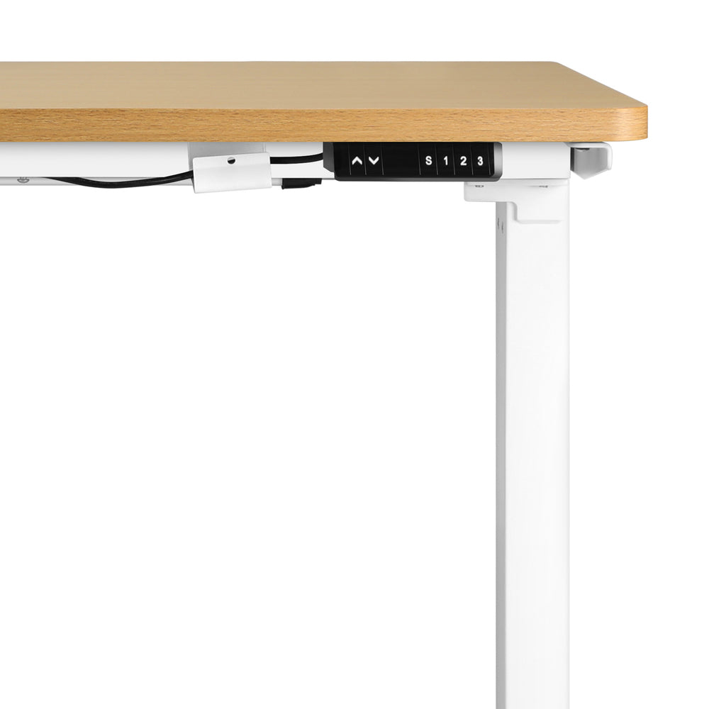 OIKITURE Sit Stand Desk Motorised Standing Desk Adjustable Table 160cm Lenght White and Oak-Office Desks-PEROZ Accessories