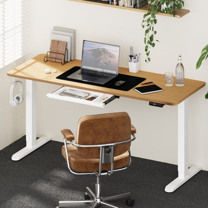 Oikiture 160cm Standing Desk With Drawer Motorized Adjustable White-Standing Desk-PEROZ Accessories