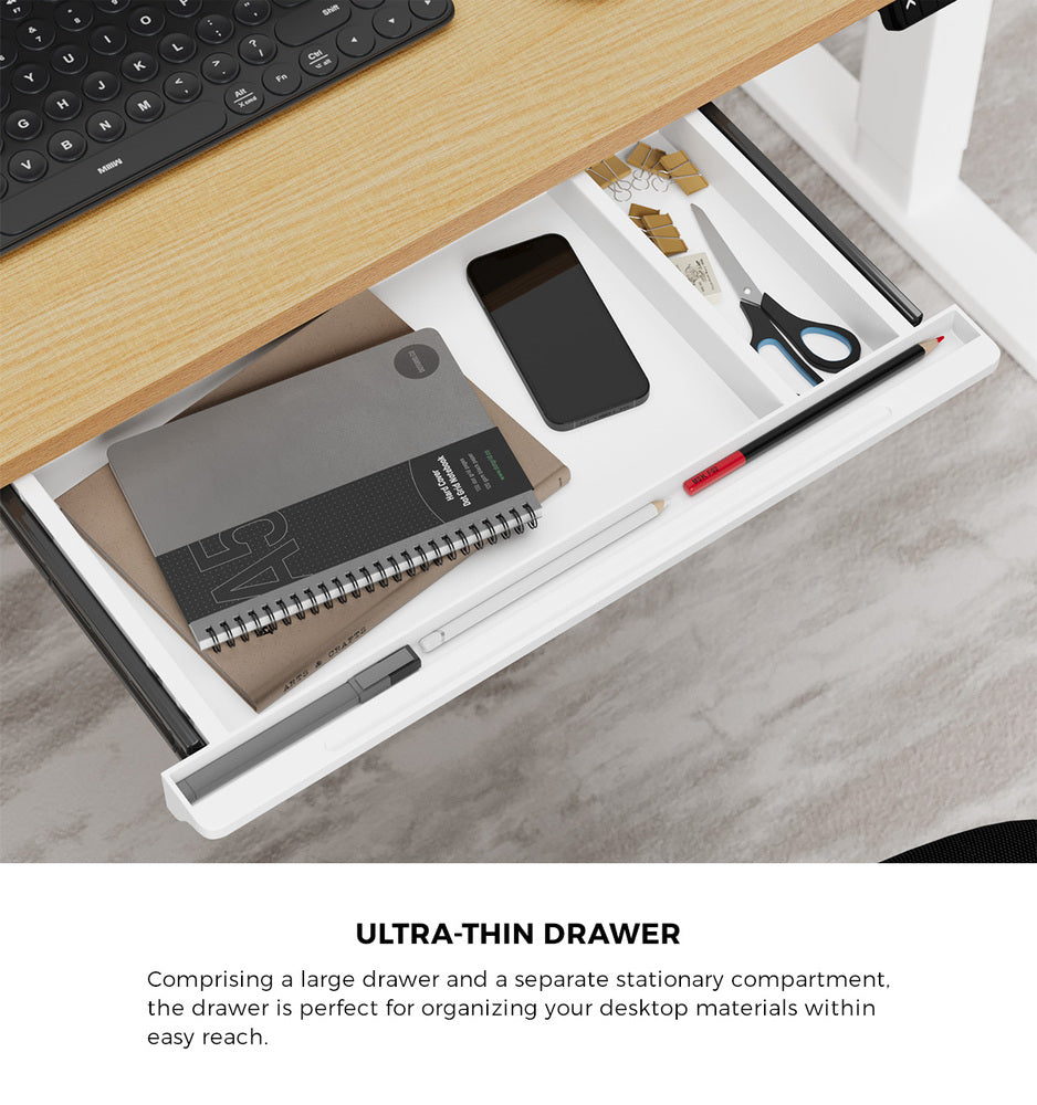 Oikiture 160cm Standing Desk With Drawer Motorized Adjustable White-Standing Desk-PEROZ Accessories