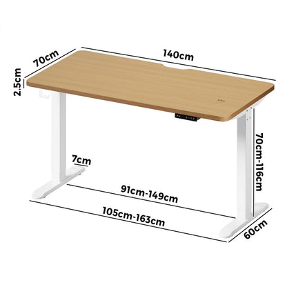 Oikiture Standing Desk Wireless Charging Single Motor 140CM White &amp; Oak-Standing Desk-PEROZ Accessories