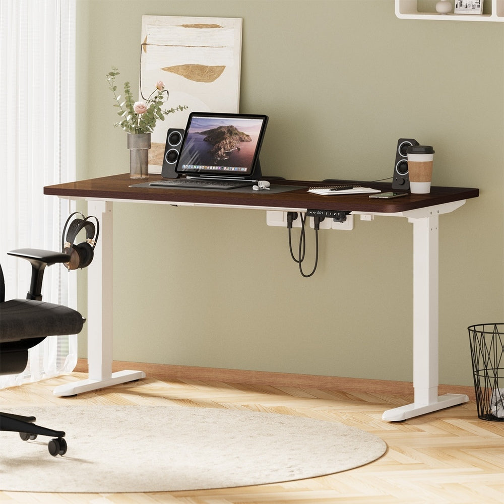 Oikiture Standing Desk Wireless Charging Single Motor 140CM White &amp; Walnut