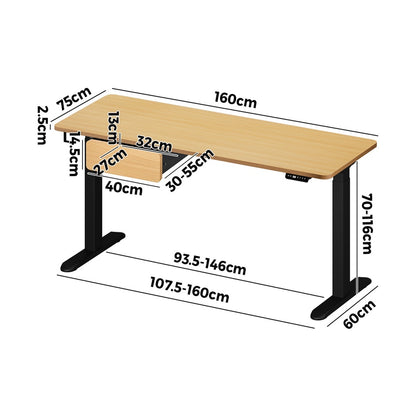 Oikiture 160cm Electric Standing Desk with Drawer Adjustable Oak Black-Standing Desk-PEROZ Accessories