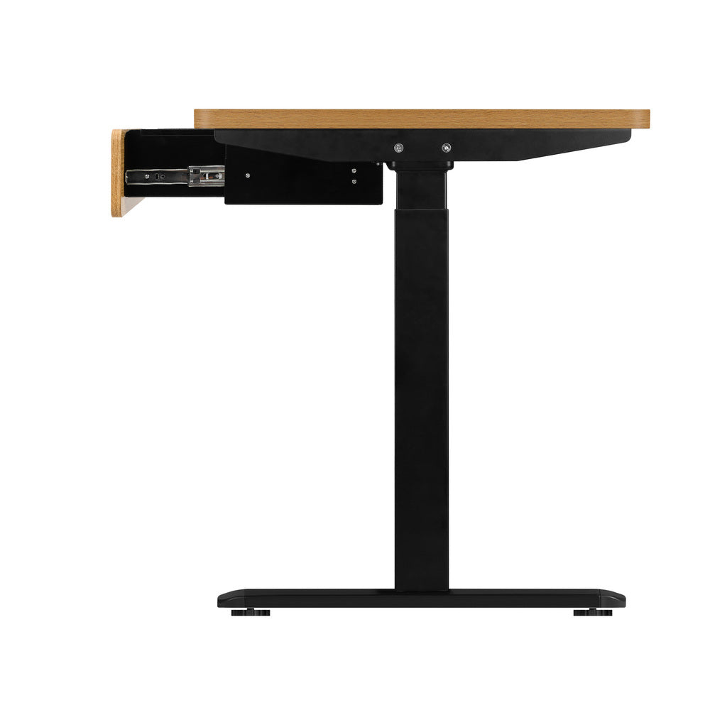 Oikiture 160cm Electric Standing Desk with Drawer Adjustable Oak Black-Standing Desk-PEROZ Accessories