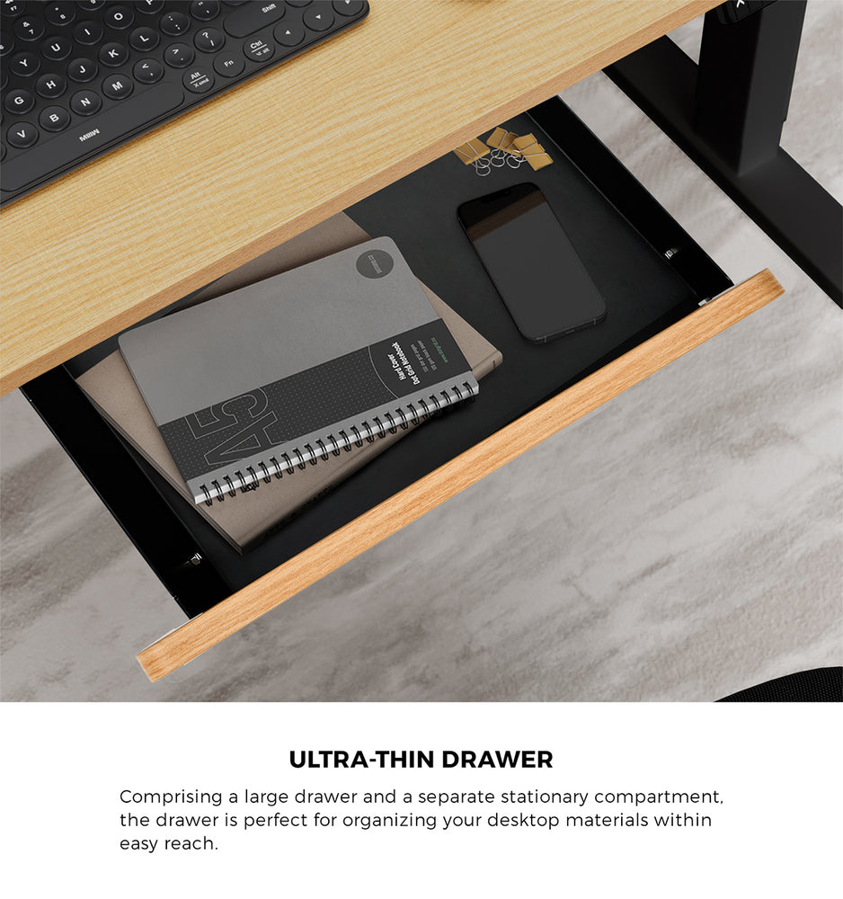 Oikiture 160cm Electric Standing Desk with Drawer Adjustable Oak Black-Standing Desk-PEROZ Accessories