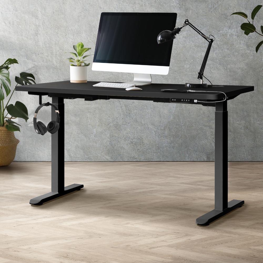 Oikiture Standing Desk Dual Motor Electric Height Adjustable Sit Stand Table - Black/Black - 1400mm x 700mm-Standing Desks-PEROZ Accessories