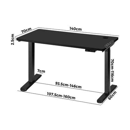 Oikiture Standing Desk Dual Motor Electric Height Adjustable Sit Stand Table - Black/Black - 1400mm x 700mm-Standing Desks-PEROZ Accessories
