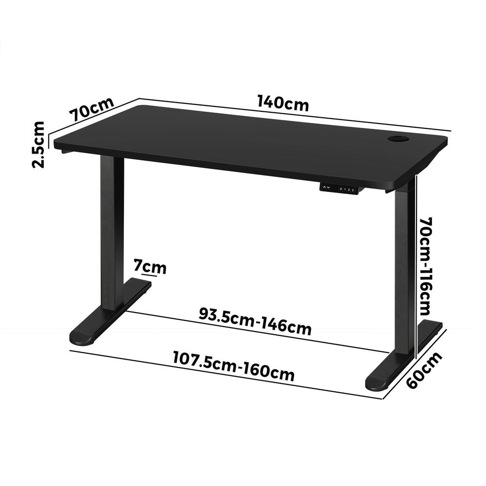 Oikiture Standing Desk Dual Motor Electric Height Adjustable Sit Stand Table - Black/Black - 1400mm x 700mm-Office Desks-PEROZ Accessories