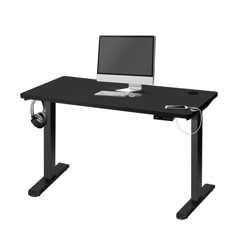 Oikiture Standing Desk Dual Motor Electric Height Adjustable Sit Stand Table - Black/Black - 1400mm x 700mm-Standing Desks-PEROZ Accessories