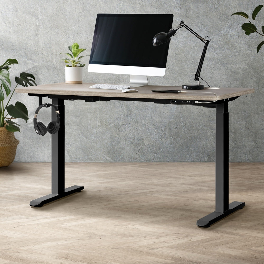 Oikiture 140cm Electric Standing Desk Dual Motor Black &amp; Grey-Oak-Standing Desk-PEROZ Accessories