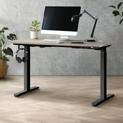 Oikiture 140cm Electric Standing Desk Dual Motor Black &amp; Grey-Oak-Standing Desk-PEROZ Accessories